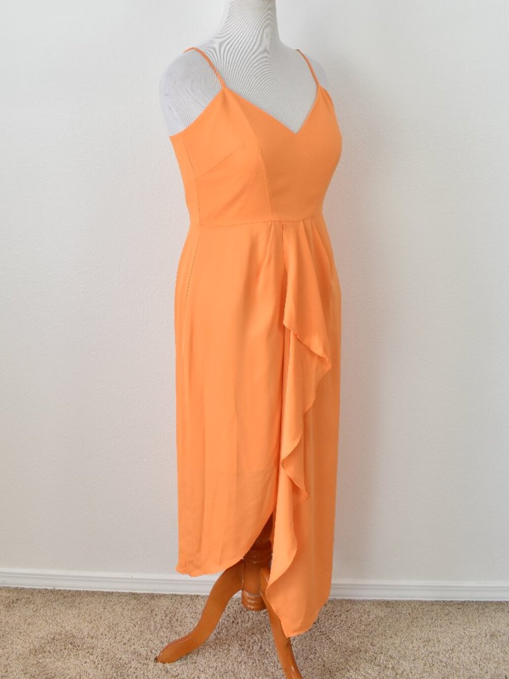 Gianni Bini Monique Ruffle Midi Dress Papaya Orange - 12 - Picture 8 of 9